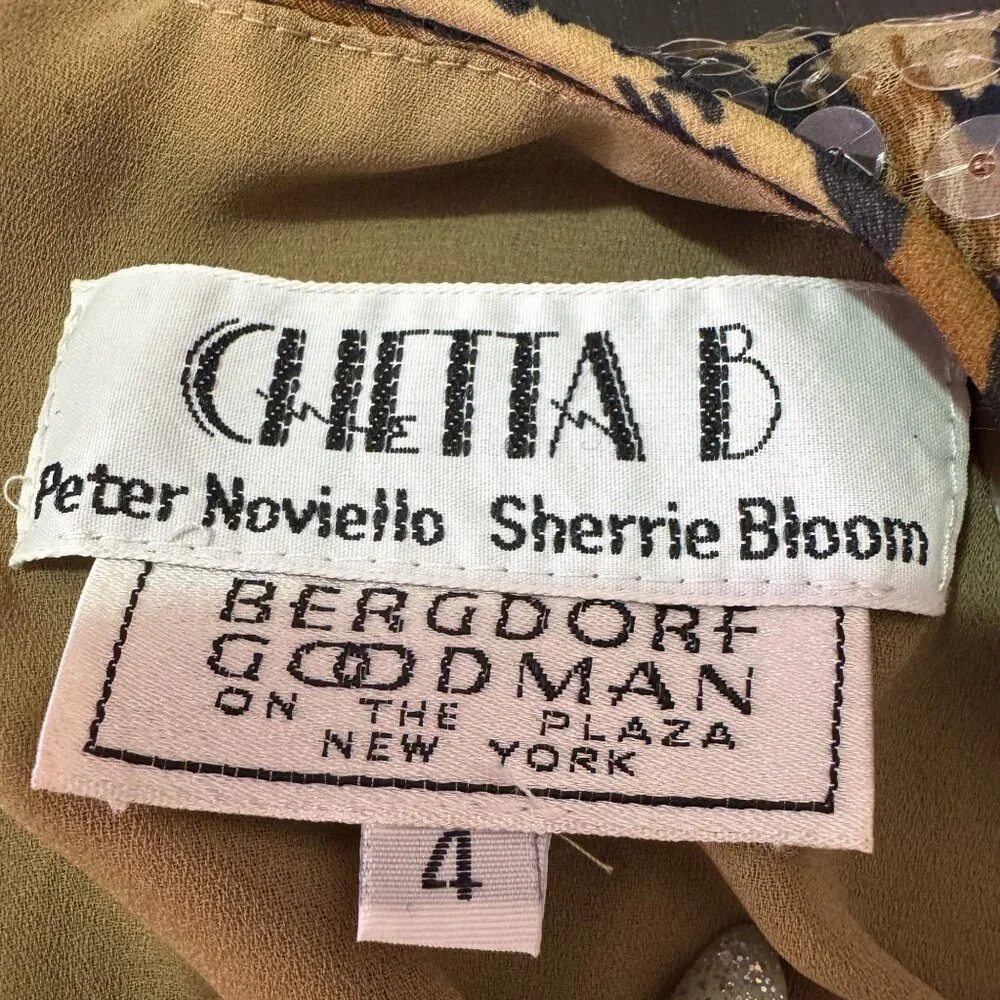 Vintage Chetta B Leopard Sequin Cocktail Dress Bergdorf Goodman Womens Size 4 - Picture 7 of 7